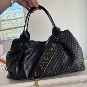 Marc Jacobs Black Quilted & Smooth Leather Shoulder Bag with Gold Stud Logo